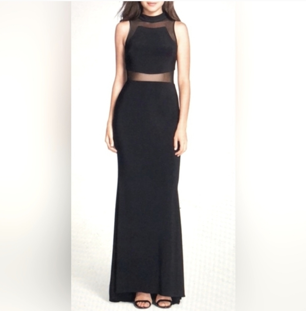 Betsy & Adam Mock Neck Mesh Illusion Gown - Size 10